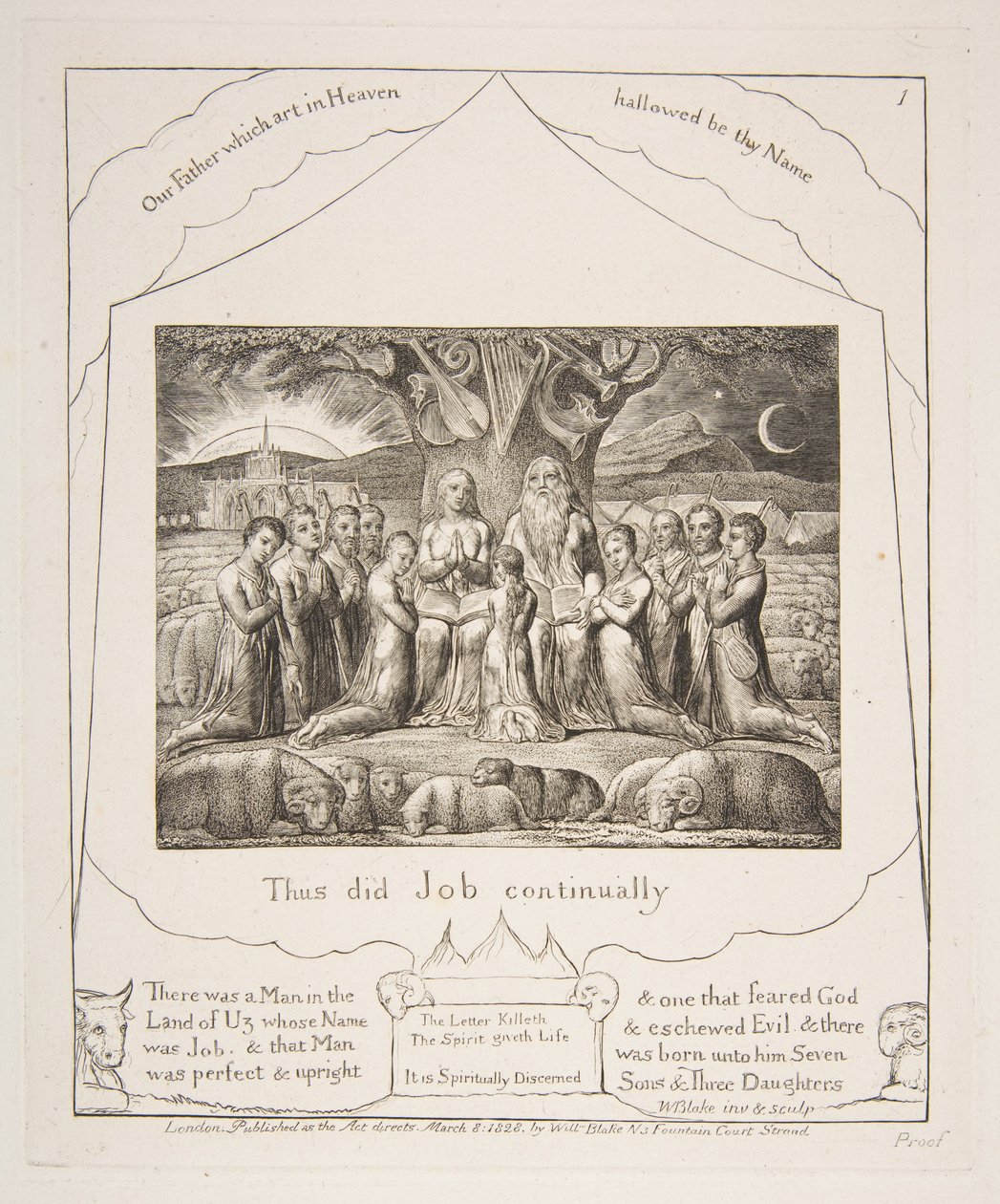 Jób és családja, az Illusztrációk Jób könyvéből, 1825-26. alkotó: William Blake