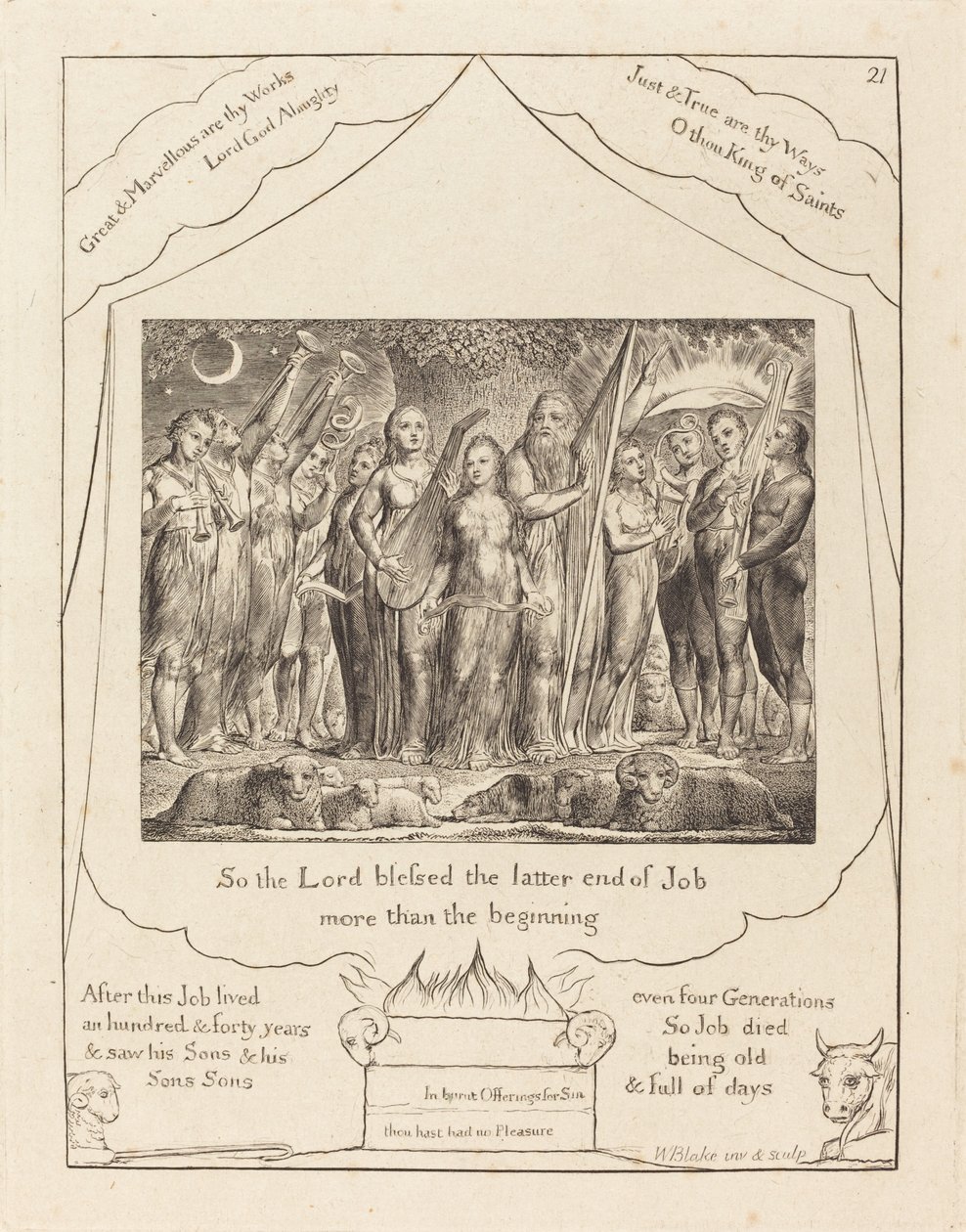 Jób és felesége jólétét helyreállították, 1825. alkotó: William Blake