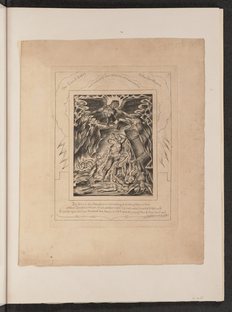Jób fiai és lányai, akiket elborított a Sátán alkotó: William Blake