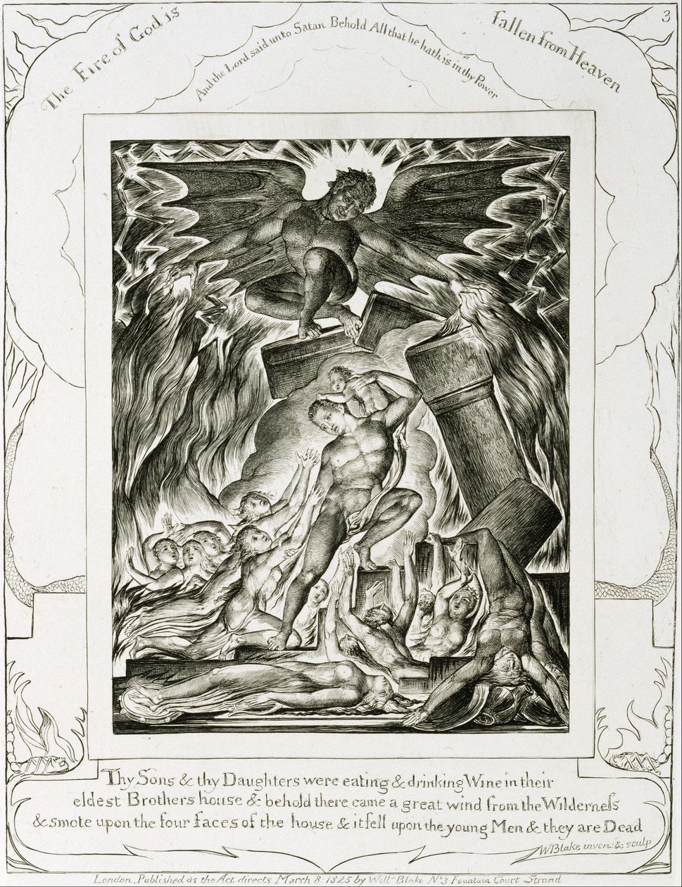 Jób fiai és leányai, akiket a Sátán legyőzött alkotó: William Blake