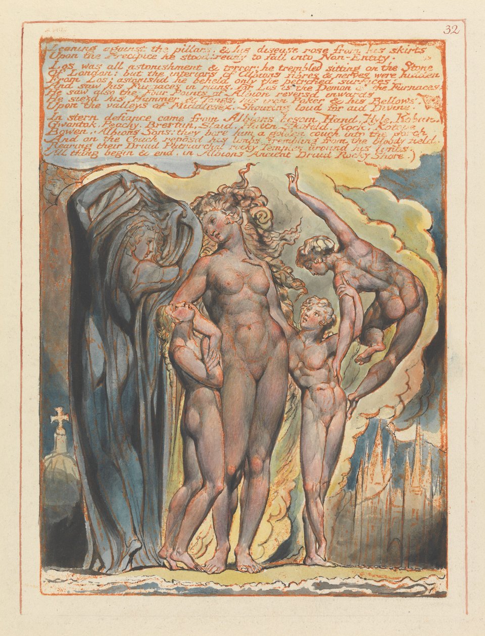 „Az oszlopoknak támaszkodva...” (32. tábla) alkotó: William Blake
