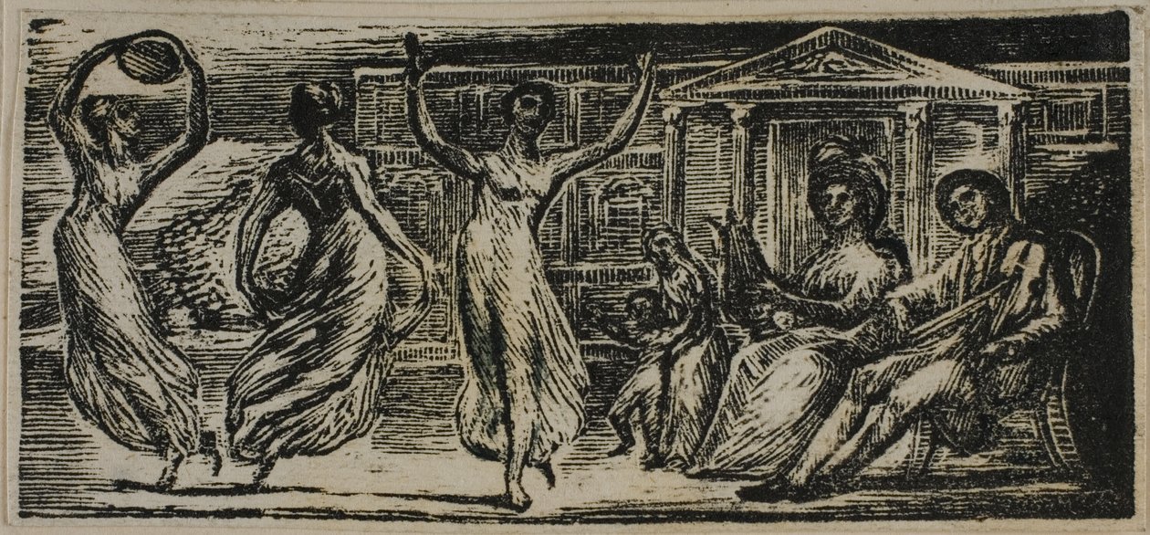 Menalcas nézi a nők táncát, Vergilius pásztoraiból alkotó: William Blake