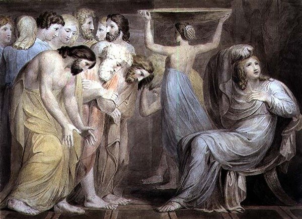 No.0456a József testvérei meghajolnak előtte, „József története” 1. táblája, 1785 körül (toll és tinta akvarell ceruzával papíron) alkotó: William Blake