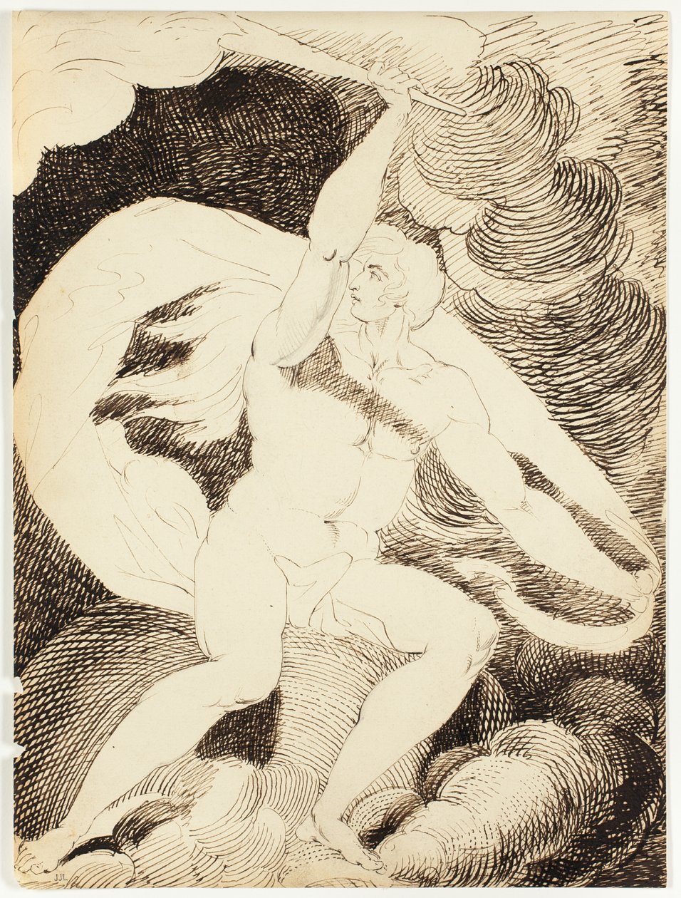 Meztelen férfi figura lángoló fáklyával alkotó: William Blake
