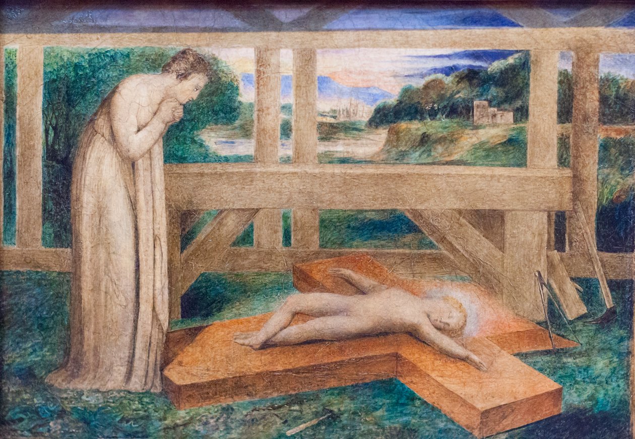 Szűzanya imádja a kereszten alvó kis Jézust, 1799-1800 körül (tempera vásznon) alkotó: William Blake
