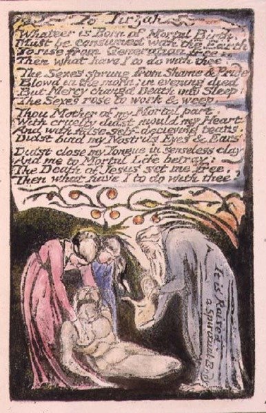 P124-1950.pt51 Tirzahba: 51. tábla a Songs of Inocence and of Experience-ből (R példány) 1802-08 körül (rézkarc, tus és akvarell) alkotó: William Blake