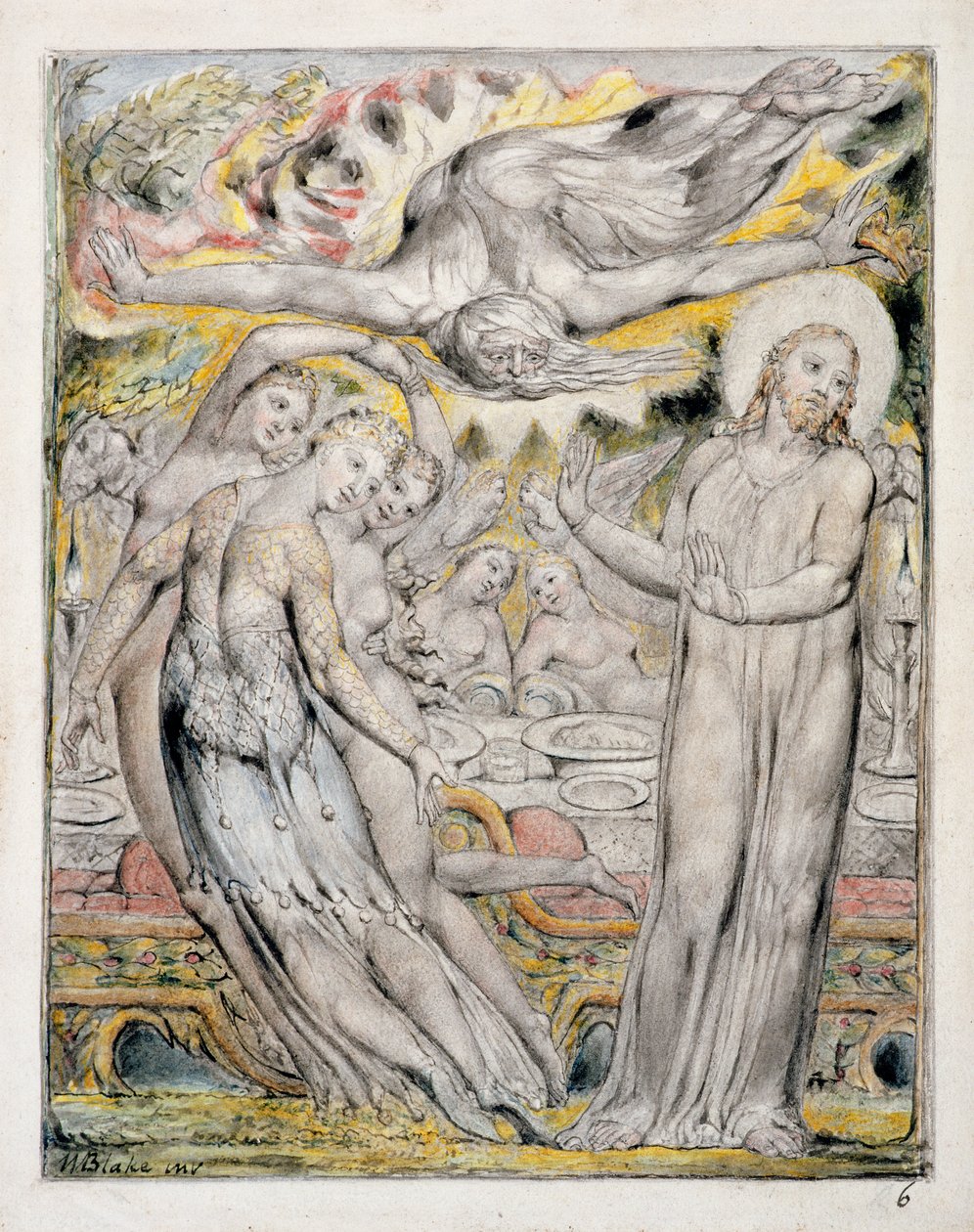 PD.18-1950 Krisztus megtagadja a Sátán által felajánlott lakomát, John Milton „Paradise Regained” című művéből, 1816-1818 körül (wc, toll és tinta mosással) alkotó: William Blake