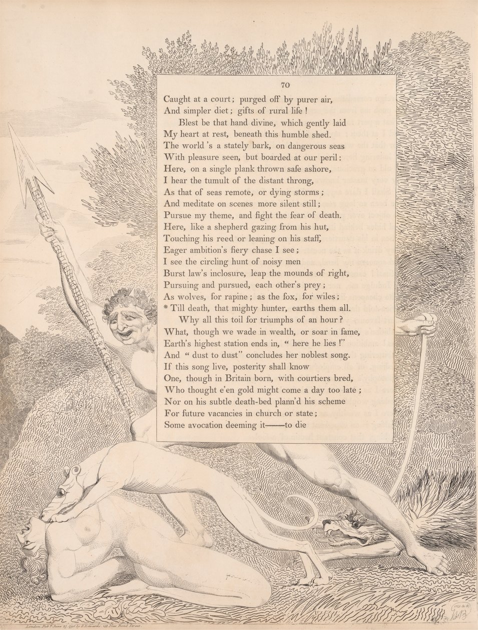 32. tábla (70. oldal): „A halálig, az a hatalmas vadász, mindannyiukat földel” alkotó: William Blake