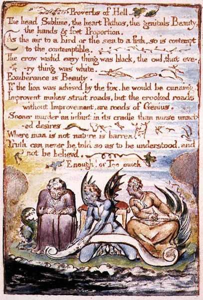 Példabeszédek a pokolról, illusztráció és szöveg a Menny és Pokol házasságából, 1790-3. alkotó: William Blake