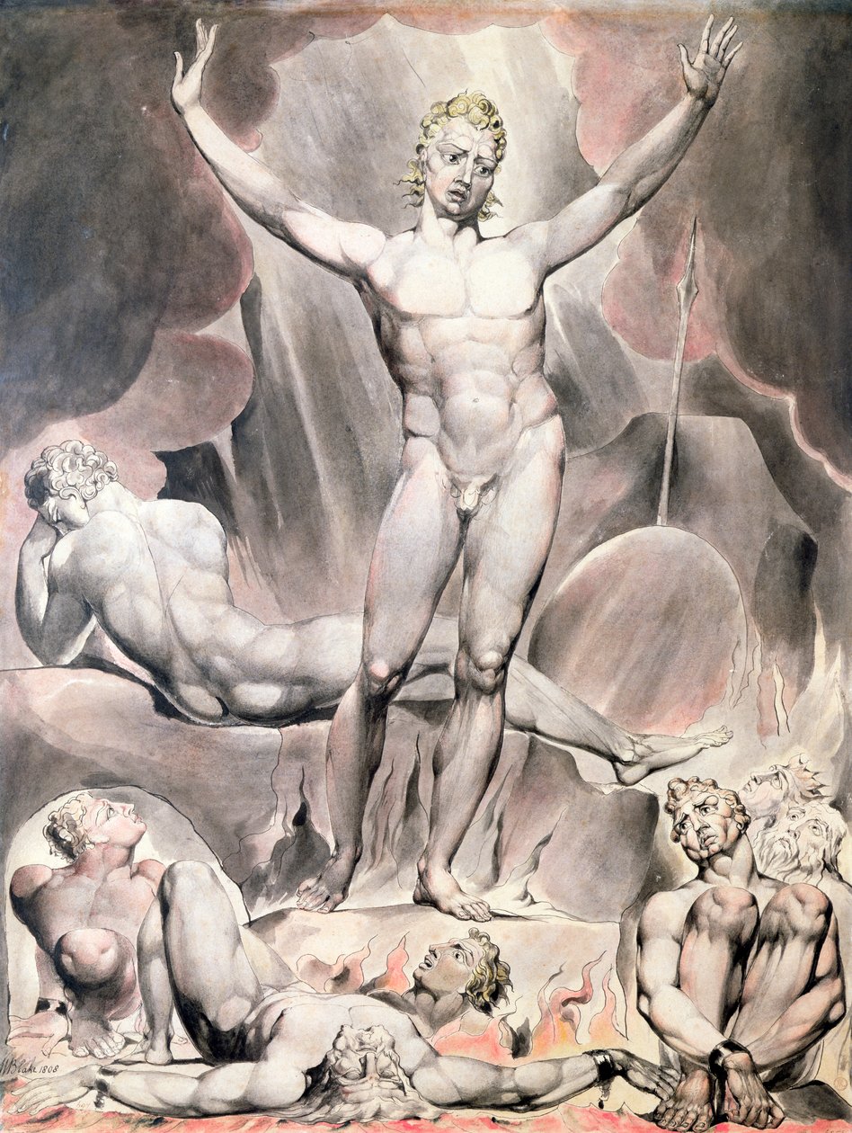 "Sátán felkelti a lázadó angyalokat", 1808 alkotó: William Blake