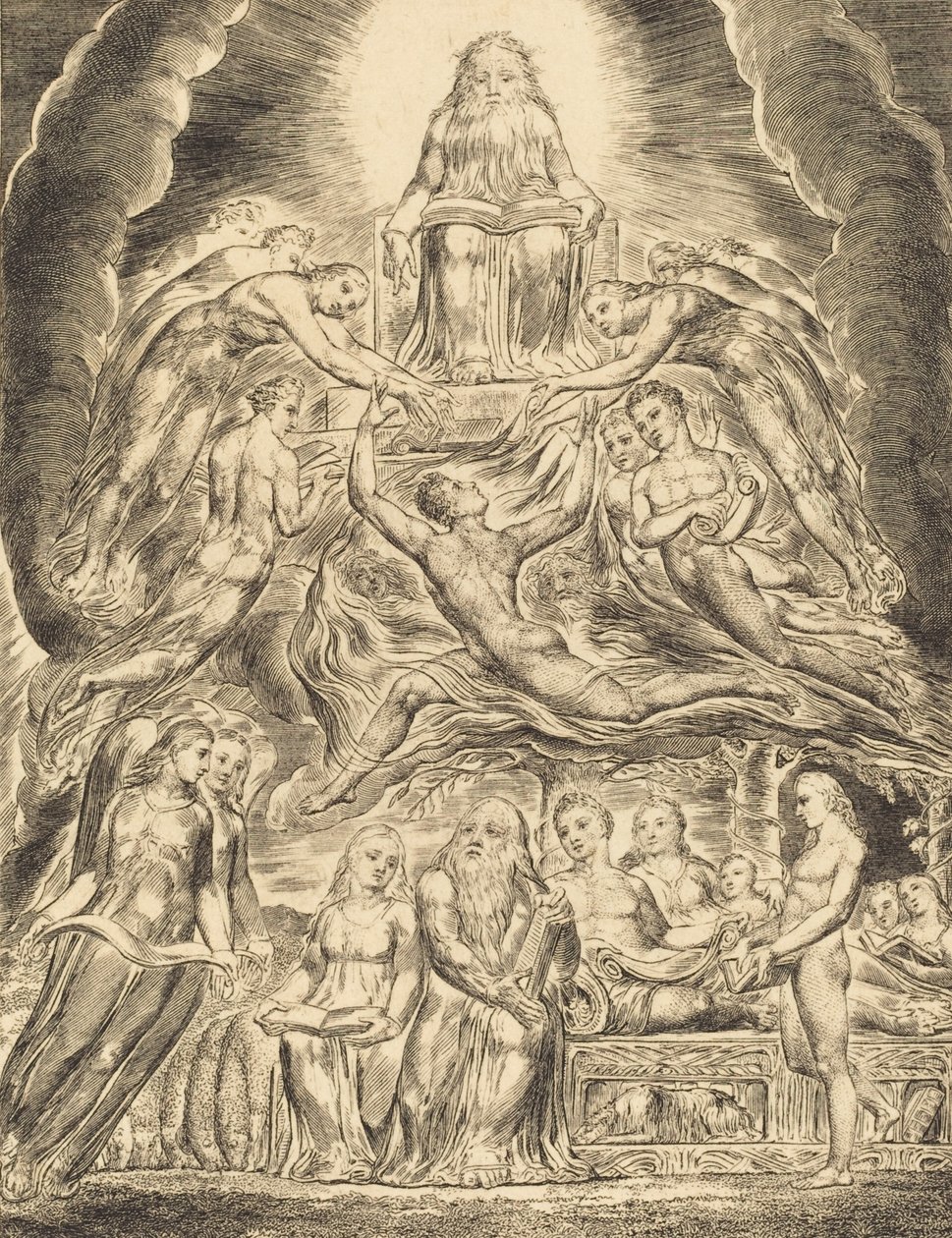 Sátán Isten trónja előtt, 1825. alkotó: William Blake