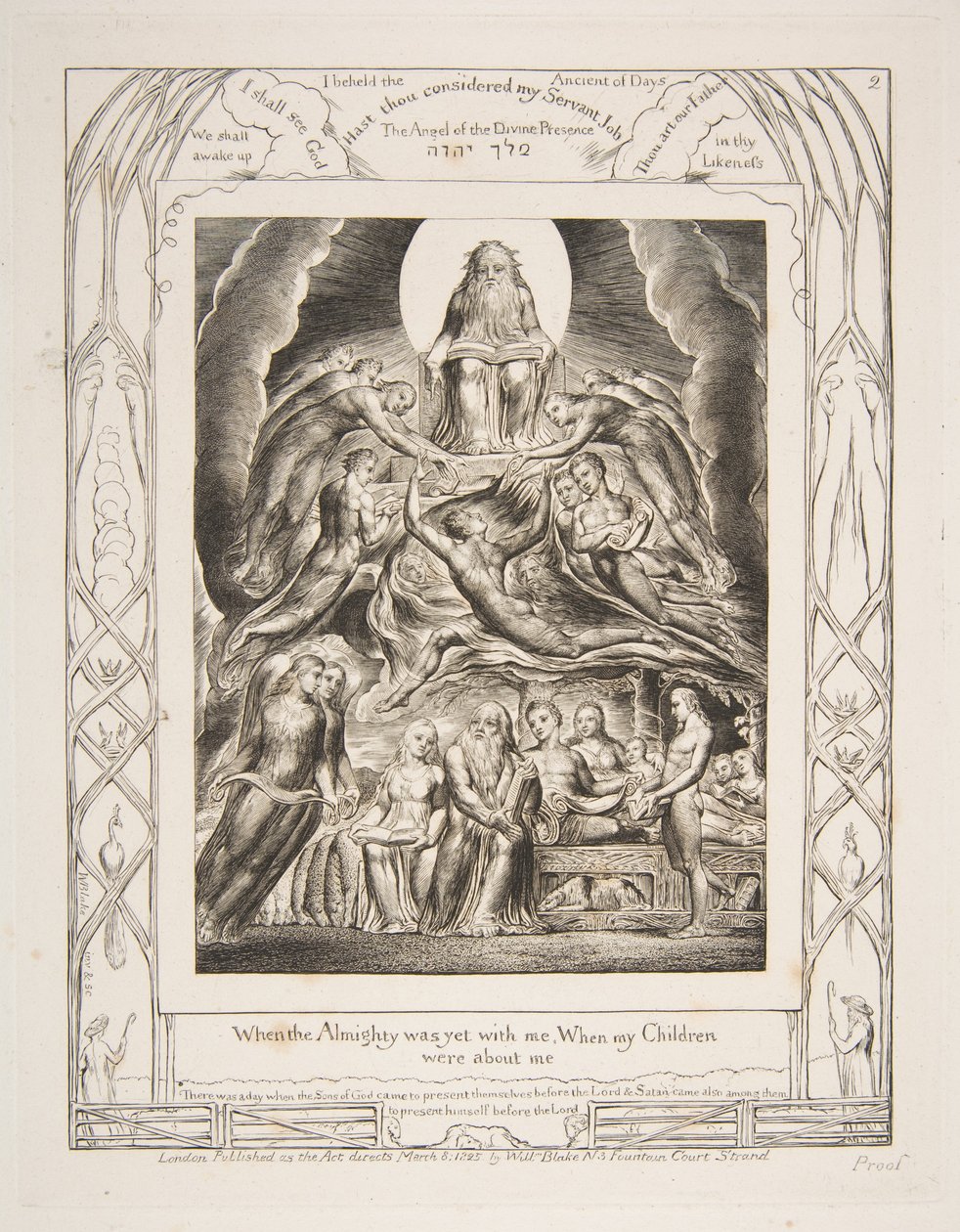 Sátán Isten trónja előtt, Jób könyvének illusztrációiból, 1825-26. alkotó: William Blake