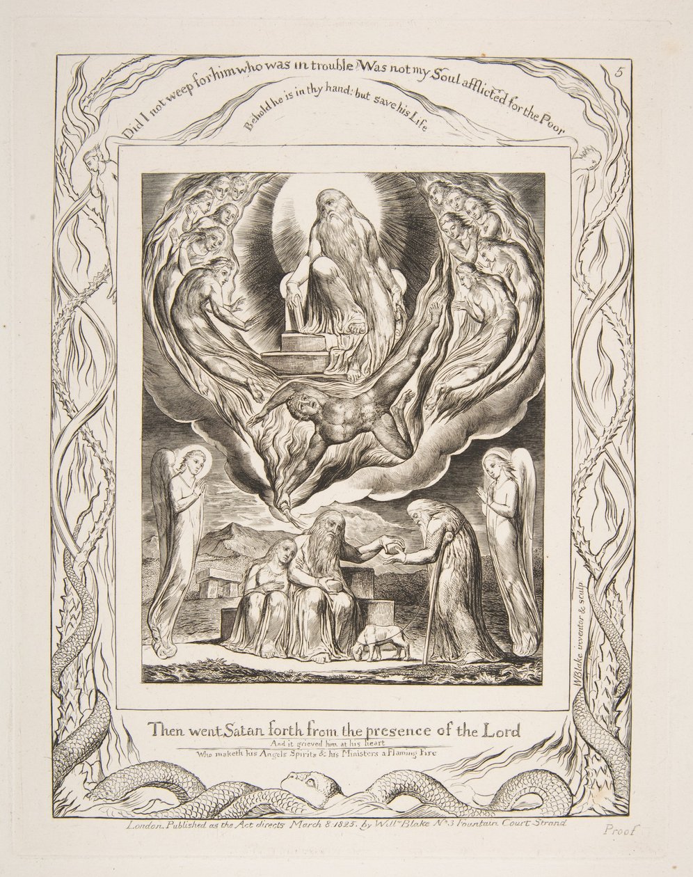 Sátán kivonul az Úr jelenlétéből, Jób könyvének illusztrációiból, 1825-26. alkotó: William Blake
