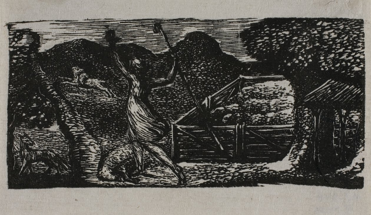 Pásztor elűzi a farkast, Vergilius pásztoraiból alkotó: William Blake