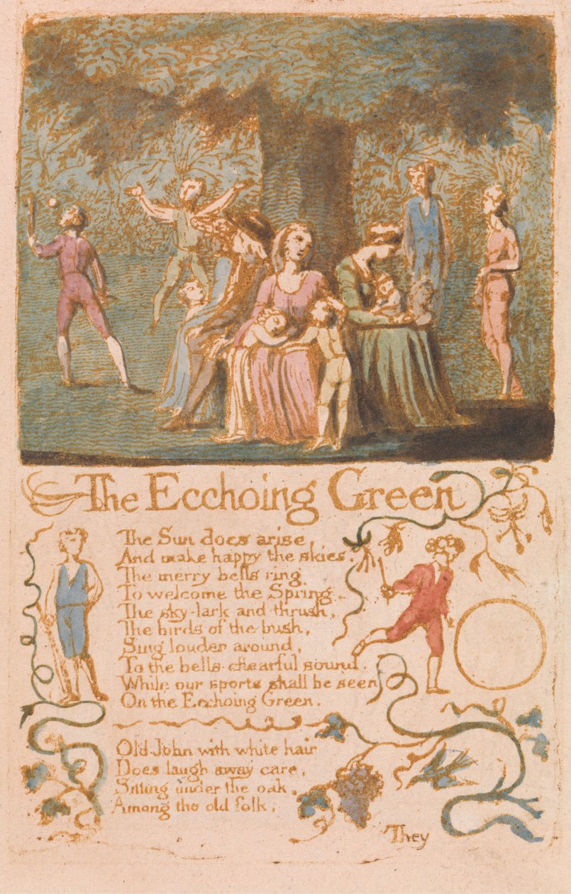 Az ártatlanság dalai, 10. tábla, The Ecchoing Green (Bentley 6) alkotó: William Blake