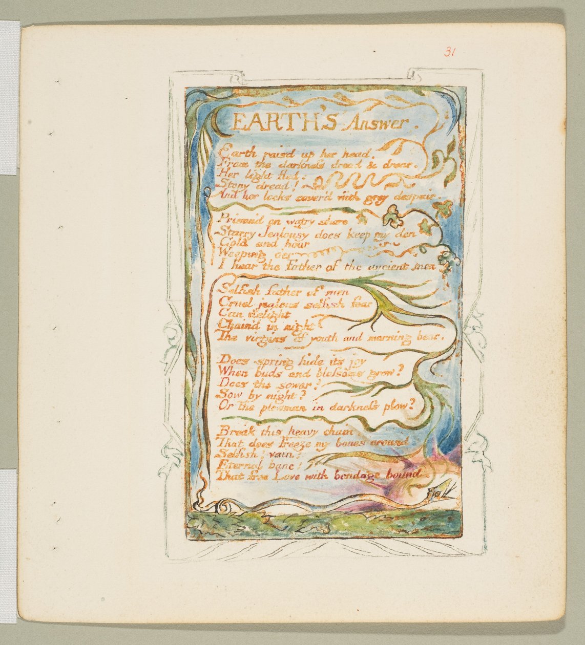 Az ártatlanság és az élmény dalai: Föld válasza, kb. 1825. alkotó: William Blake