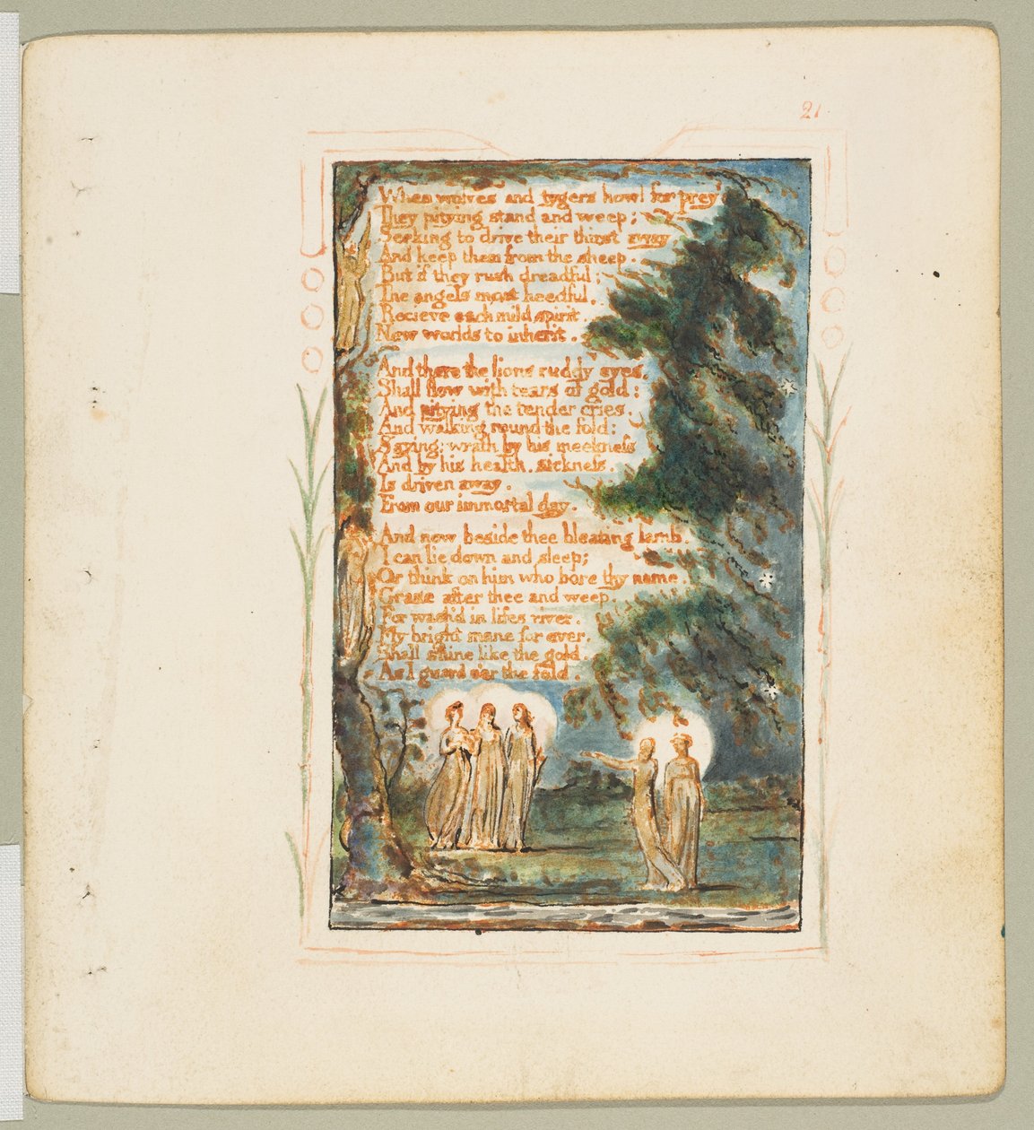 Songs of Inocence and of Experience: Night second plate: When wolves and Tigers how..., kb. 1825. alkotó: William Blake