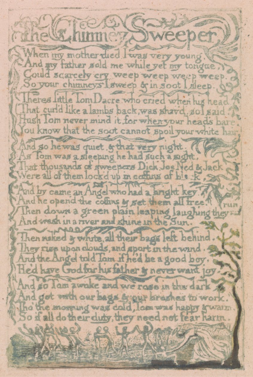Songs of Inocence and of Experience, 10. tábla, "A kéményseprő" (Bentley 12) alkotó: William Blake
