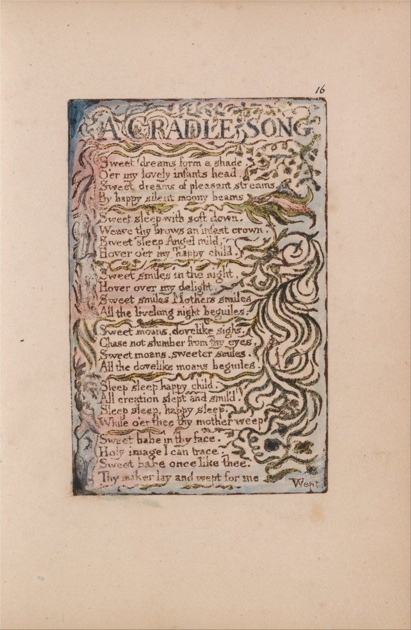 Az ártatlanság és az élmény dalai, 16. tábla, Egy bölcsődal (Bentley 16.) alkotó: William Blake