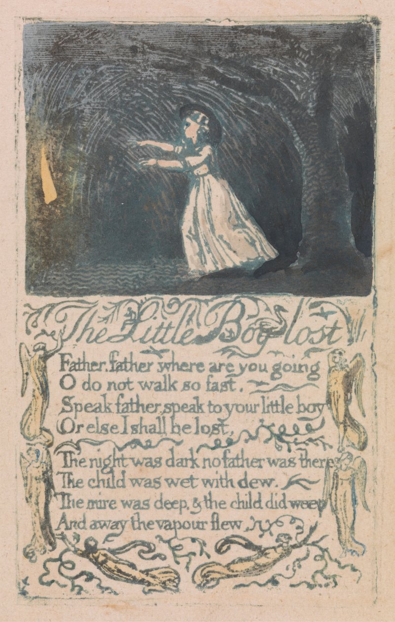 Songs of Inocence and of Experience, 16. tábla, "The Little Boy Lost" (Bentley 13) alkotó: William Blake