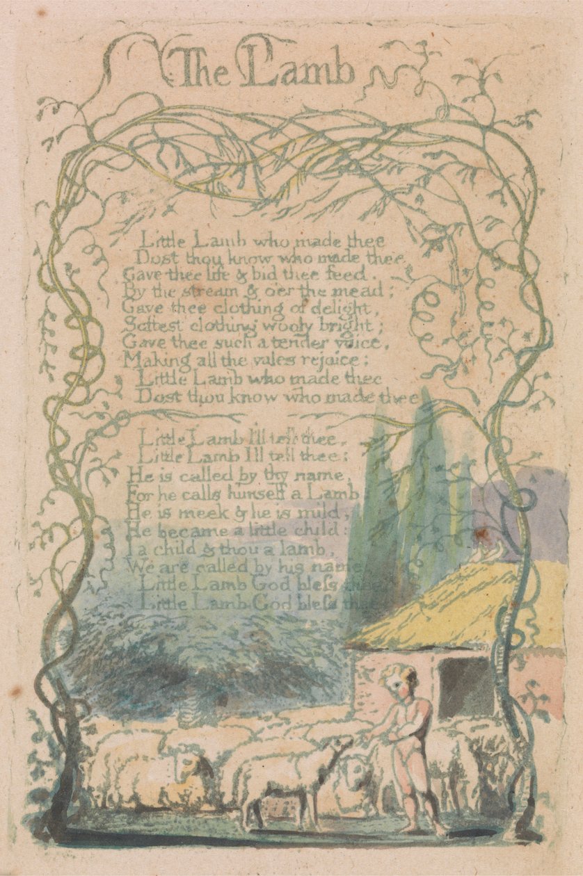 Songs of Inocence and of Experience, 18. tábla, "The Lamb" (Bentley 8) alkotó: William Blake