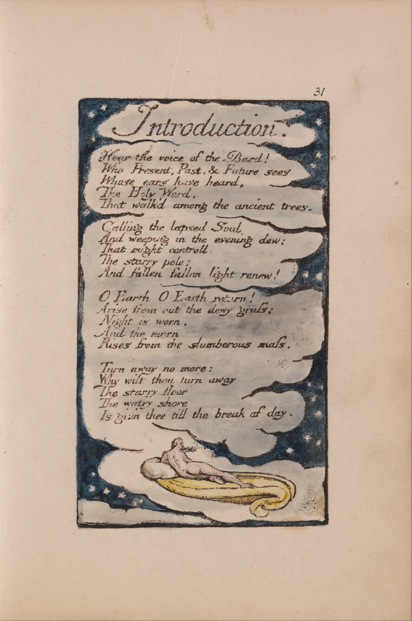 Az ártatlanság és a tapasztalat dalai, 31. lemez, Bevezetés (Bentley 30) alkotó: William Blake