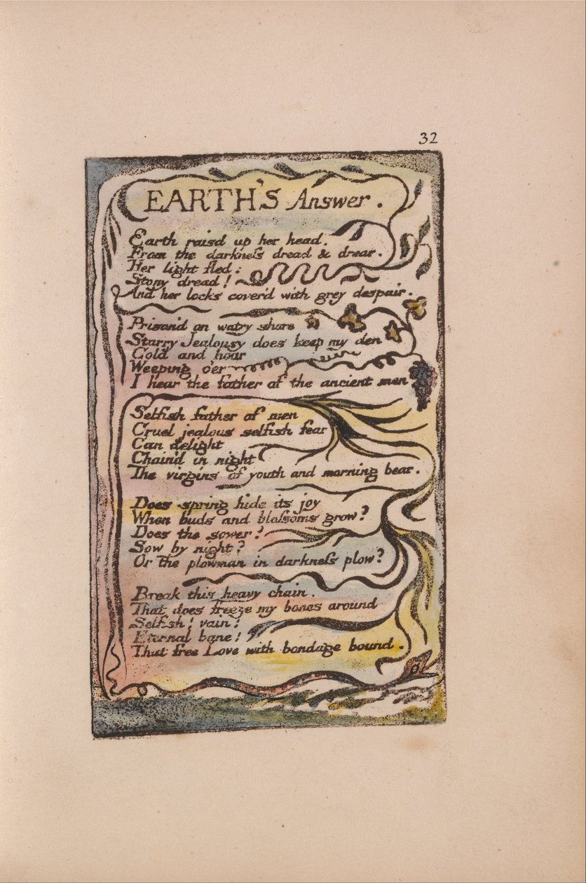 Az ártatlanság és a tapasztalat dalai, 32. tábla, A Föld válasza (Bentley 31.) alkotó: William Blake
