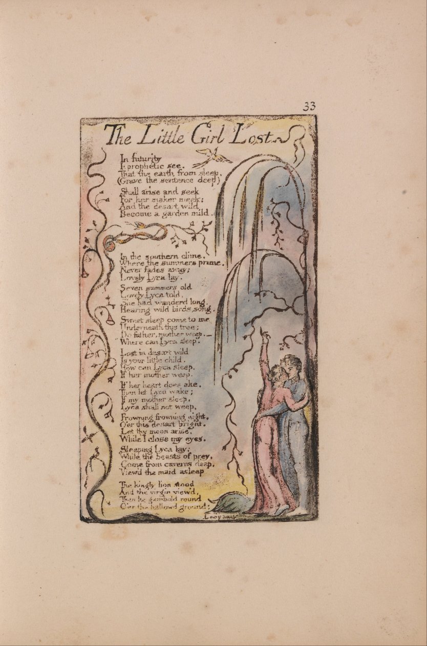 Az ártatlanság és a tapasztalat dalai, 33. lemez, Az elveszett kislány (Bentley 34) alkotó: William Blake