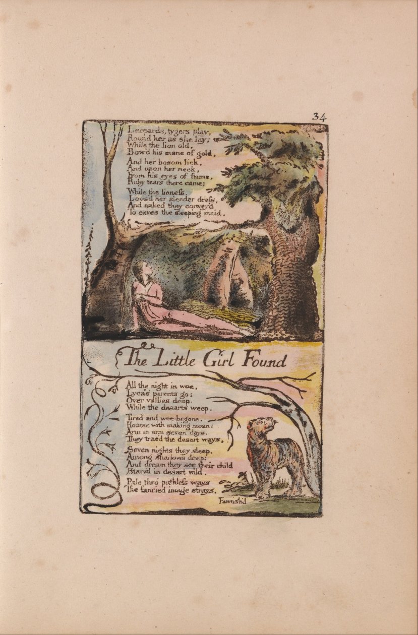 Songs of Inocence and of Experience, 34. tábla, A megtalált kislány (Bentley 35.) alkotó: William Blake