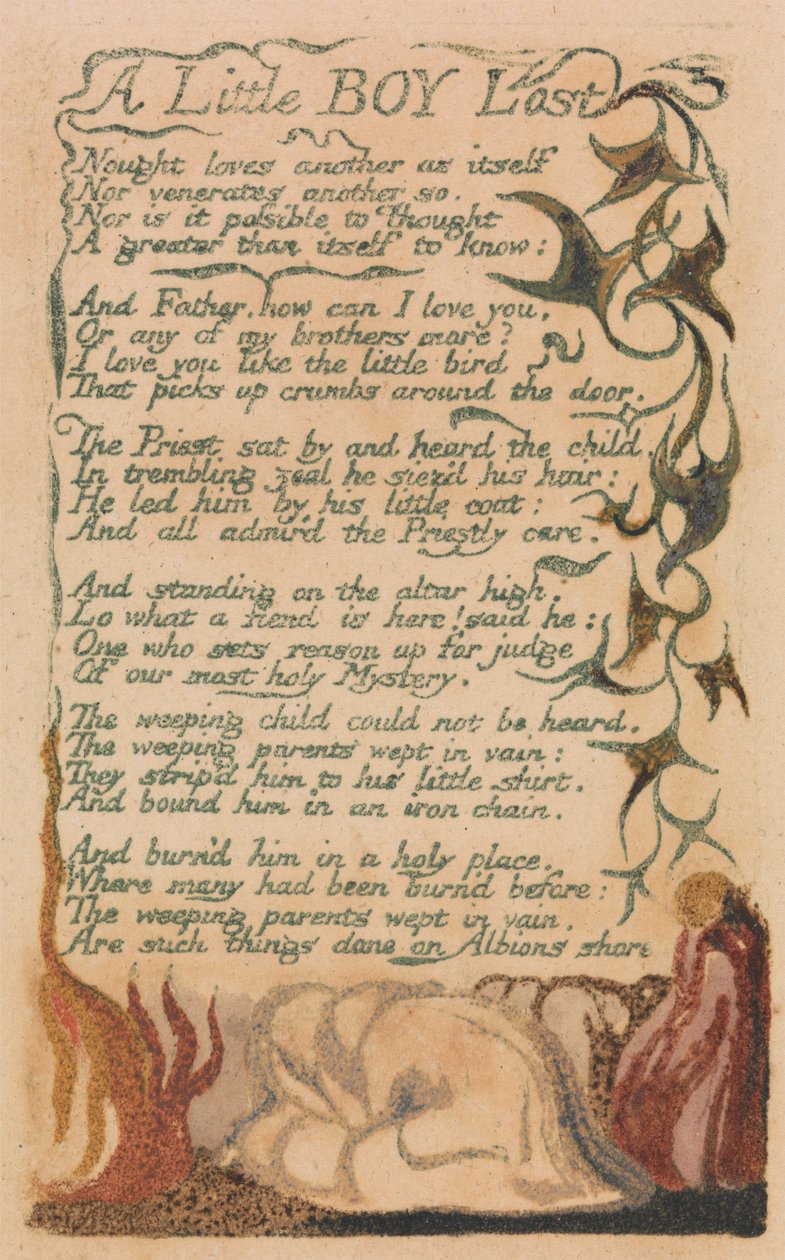 Songs of Inocence and of Experience, 43. tábla, "A Little Boy Lost" (Bentley 50) alkotó: William Blake