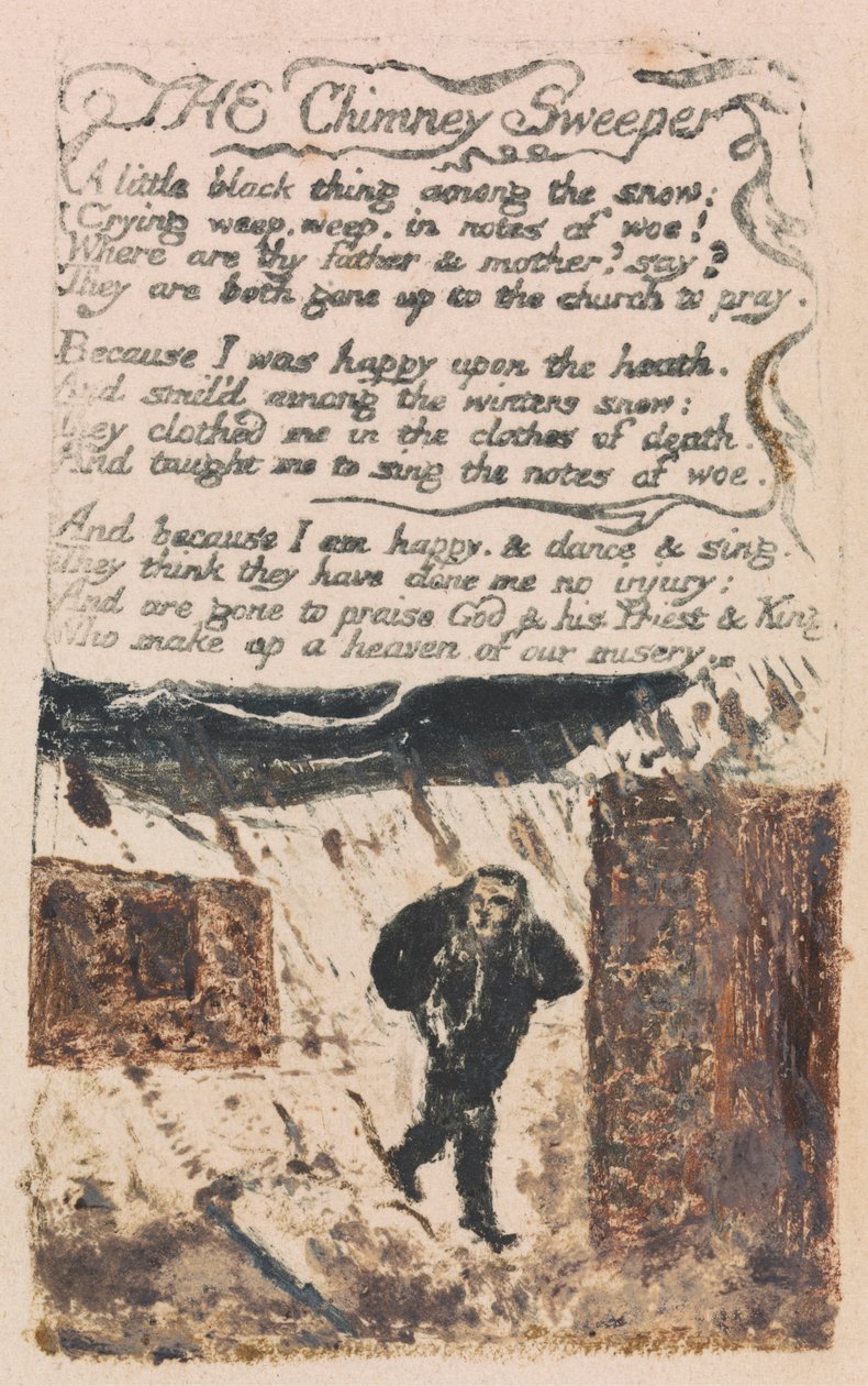 Songs of Inocence and of Experience, 45. tábla, "Kéményseprő" (Bentley 37) alkotó: William Blake