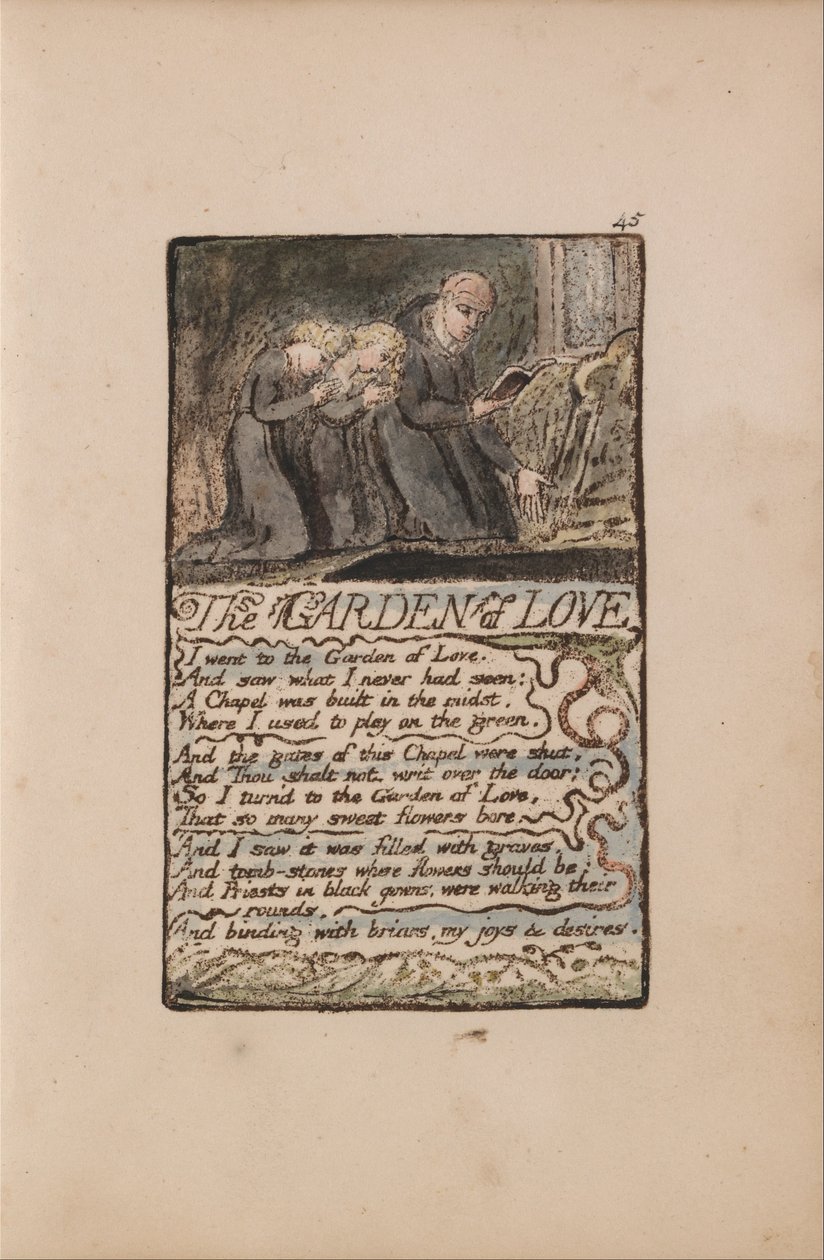 Az ártatlanság és a tapasztalat dalai, Tábla 45, A szerelem kertje (Bentley 44) alkotó: William Blake