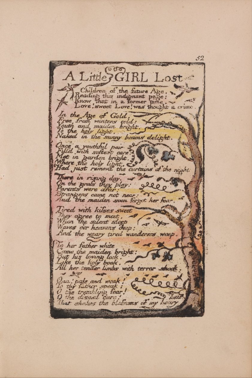 Dalok az ártatlanságról és az élményről, 52. tábla, Egy elveszett kislány (Bentley 51.) alkotó: William Blake