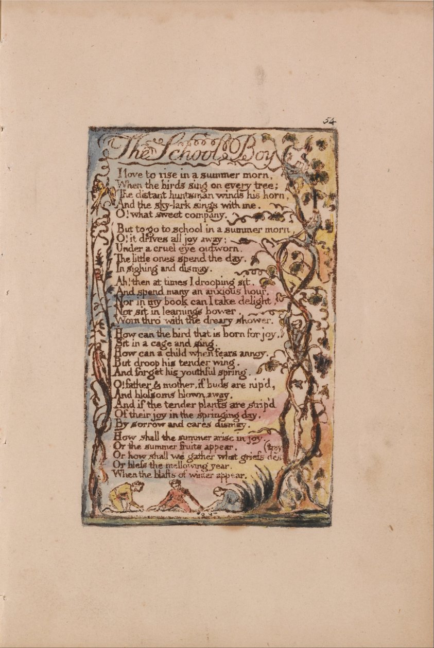 Az ártatlanság és a tapasztalat dalai, Plate 54, The School Boy (Bentley 53) alkotó: William Blake