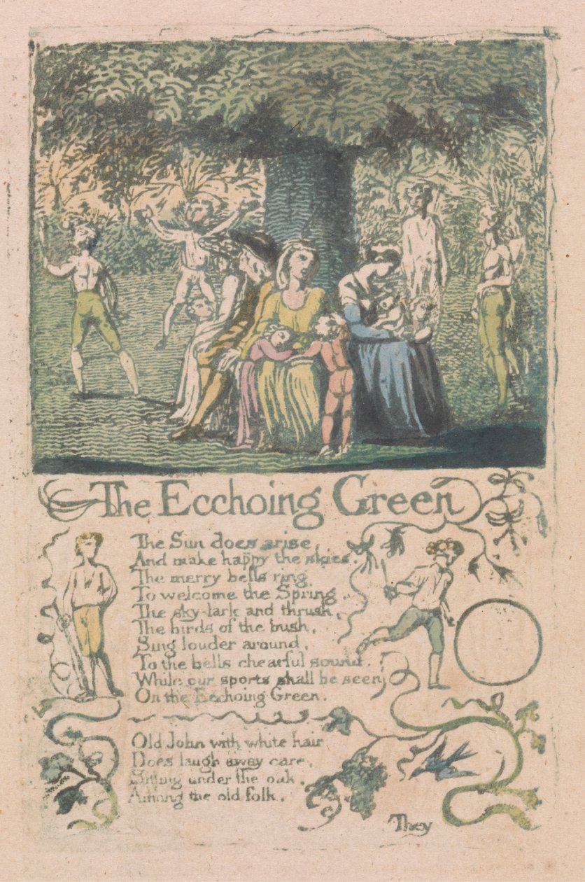 Songs of Inocence and of Experience, 8. tábla, "The Ecchoing Green" (Bentley 6) alkotó: William Blake