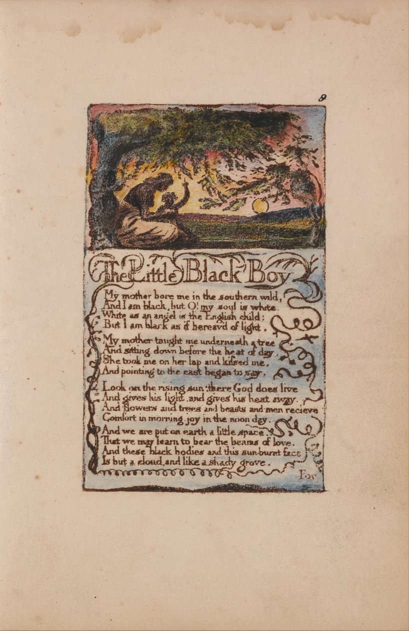 Songs of Inocence and of Experience, 8. tábla, The Little Black Boy (Bentley 9) alkotó: William Blake