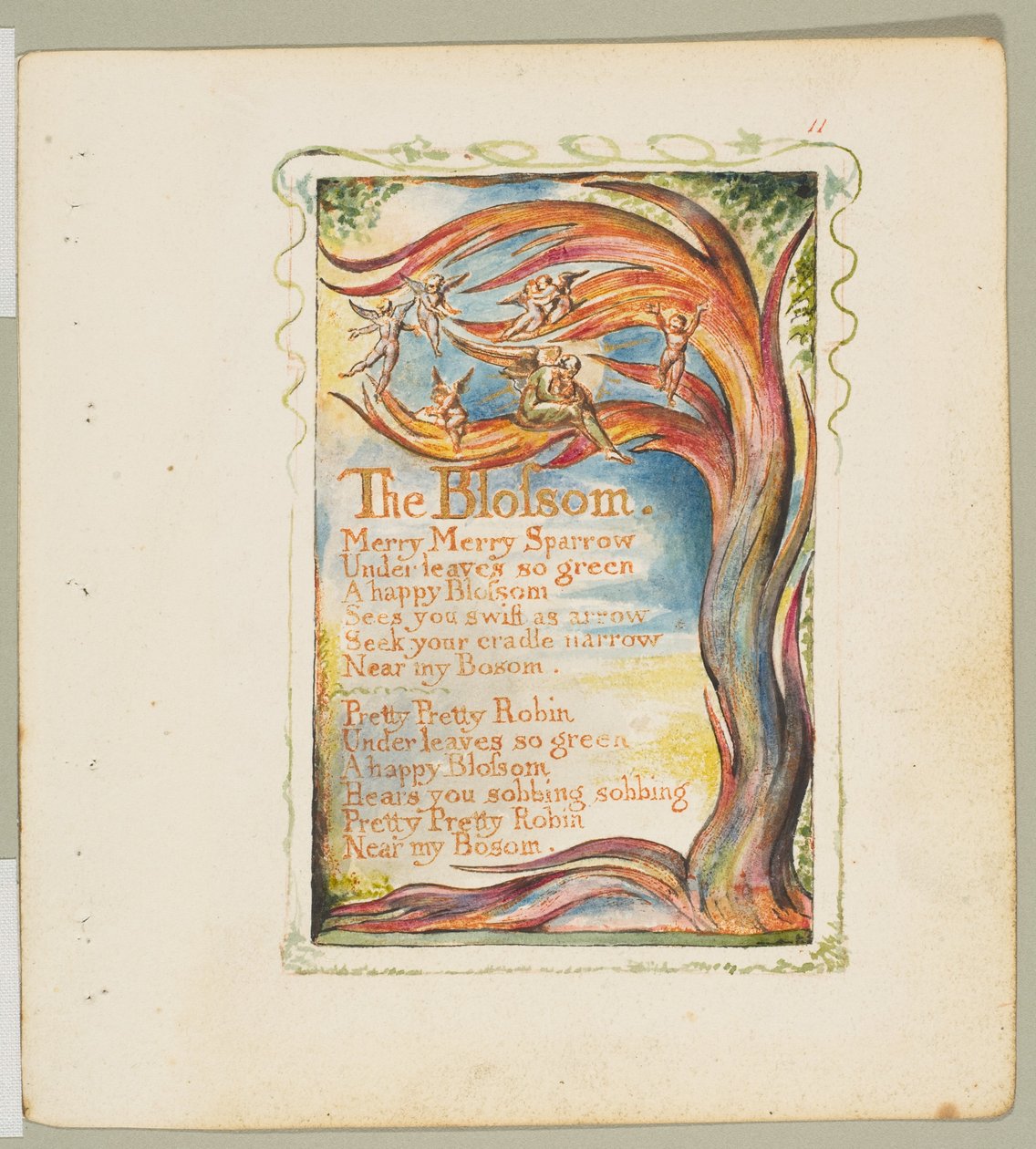 Az ártatlanság és az élmény dalai: The Blossom: Merry Merry Sparrow, kb. 1825. alkotó: William Blake