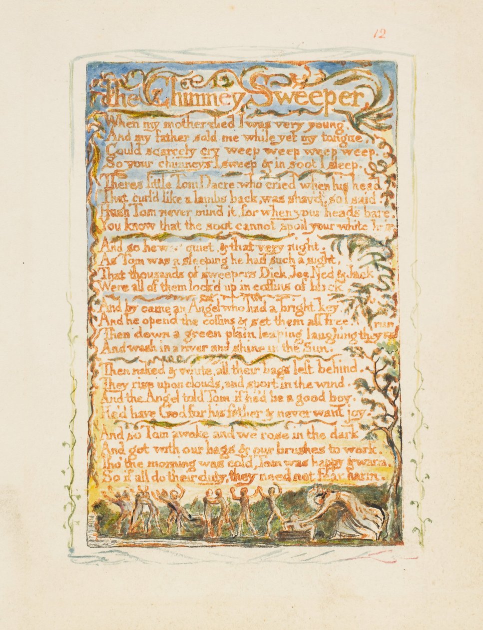 Az ártatlanság és az élmény dalai: A kéményseprő, kb. 1825. alkotó: William Blake