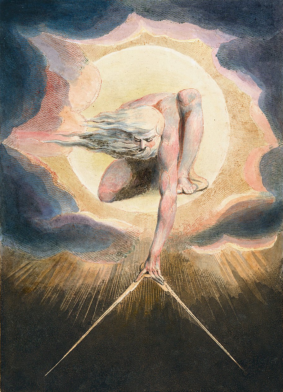 A Napok Őse - Urizen az anyagi világot méri - Urizen az anyagi világot. Illusztráció az „Európa” című könyv előlapjáról. A próféciához." William Blake (1757-1827) rajza alkotó: William Blake