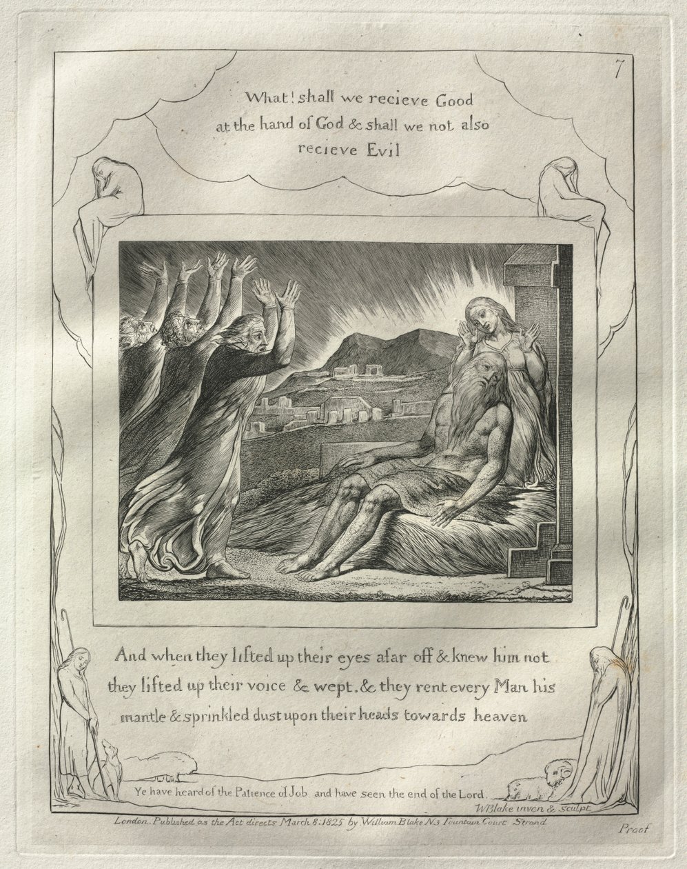 Jób könyve: 7. sz., És amikor már messziről felemelték szemüket, és nem ismerték őt..., 1825. alkotó: William Blake