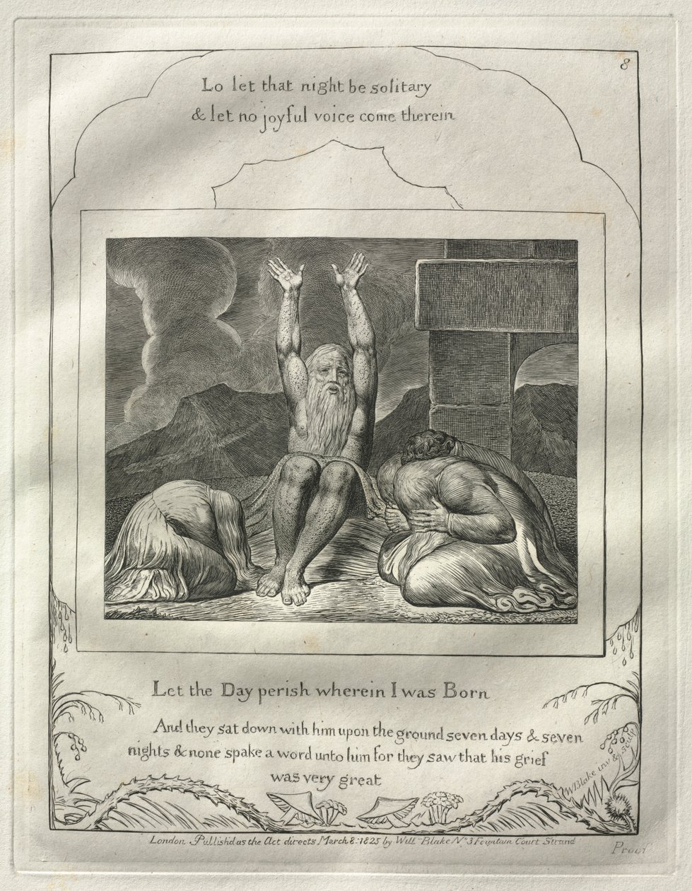 Jób könyve: 8. sz., Vesszen el az a nap, amelyen születtem, 1825. alkotó: William Blake