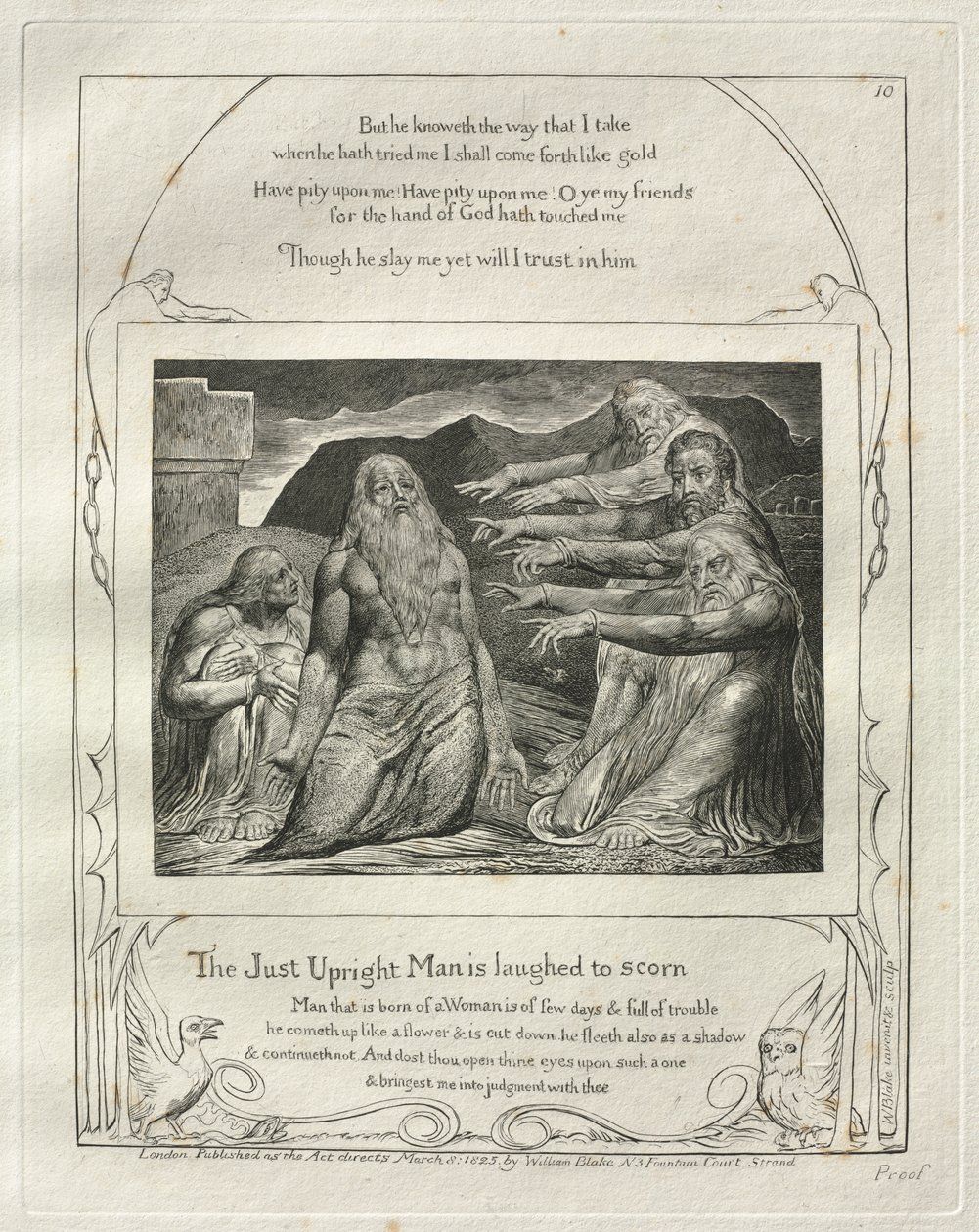 Jób könyve: Pl. 10, Az igazságos embert kinevetik alkotó: William Blake