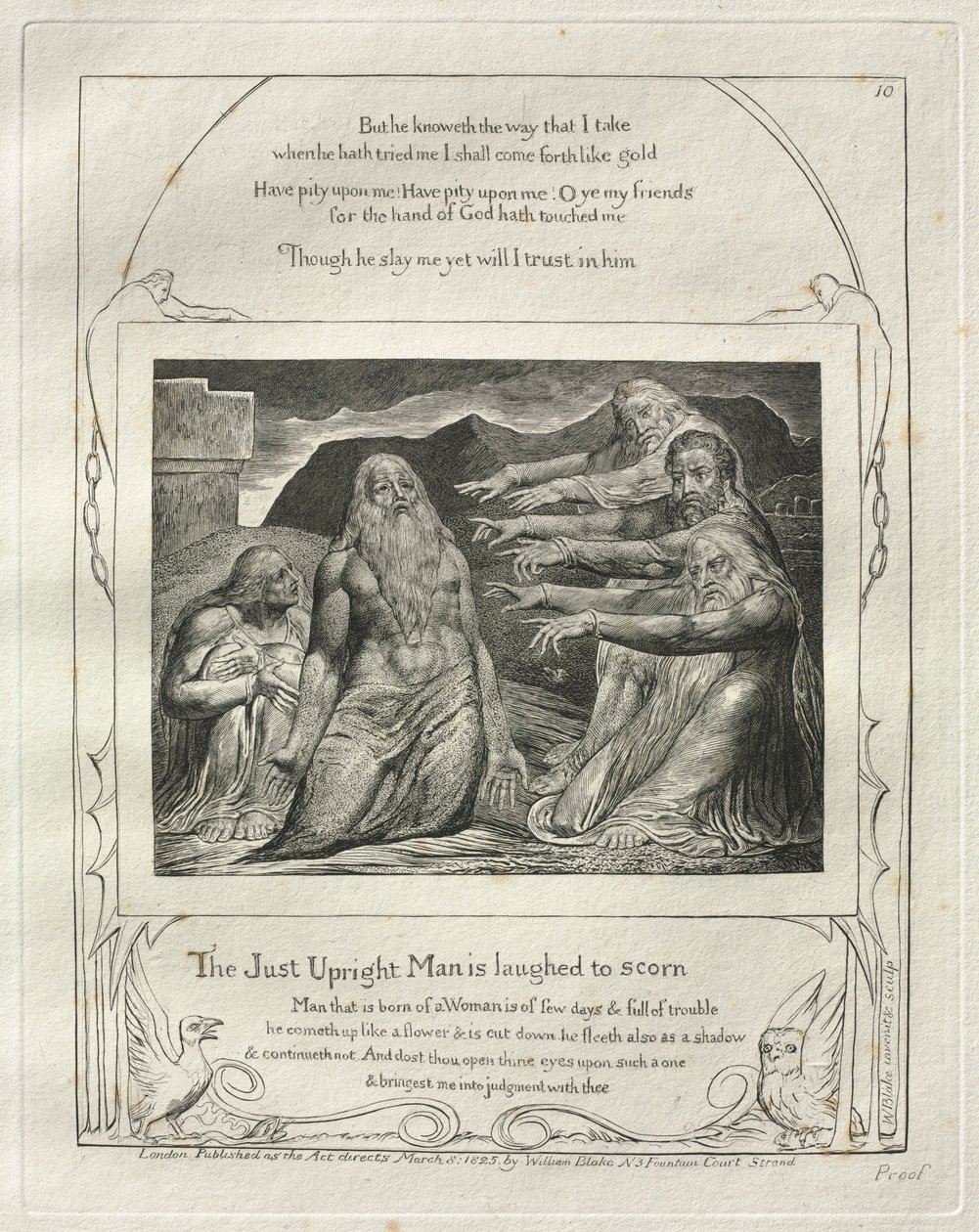 Jób könyve: Pl. 10, Az igazságos embert kinevetik, 1825. alkotó: William Blake