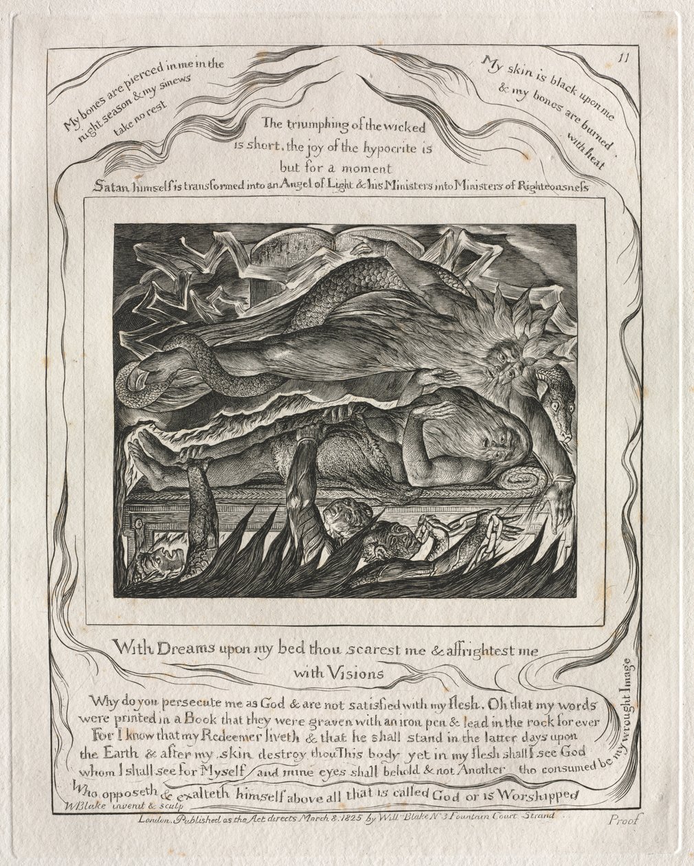 Jób könyve: Pl. 11, Álmokkal az ágyamon megijesztesz és megrémítesz / látomásokkal alkotó: William Blake