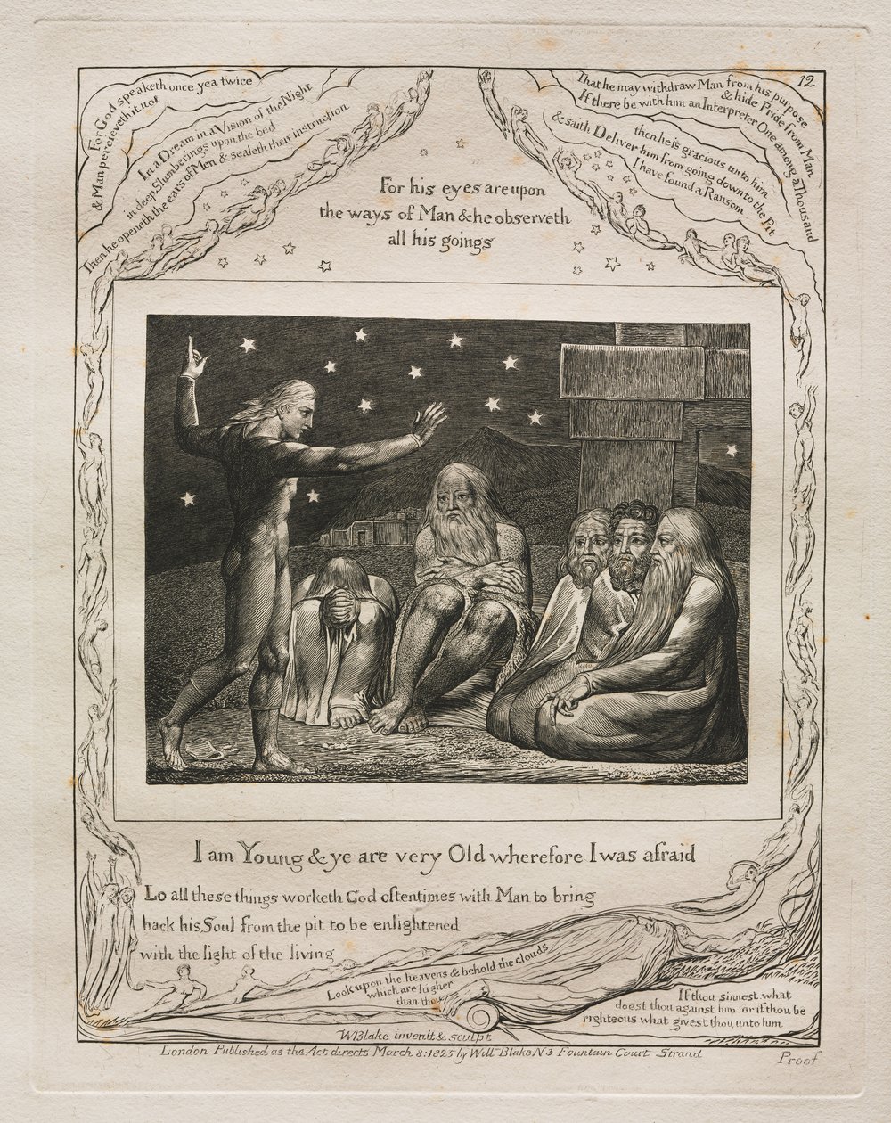Jób könyve: Pl. 12, Én fiatal vagyok, ti pedig nagyon öregek vagytok, ezért féltem alkotó: William Blake