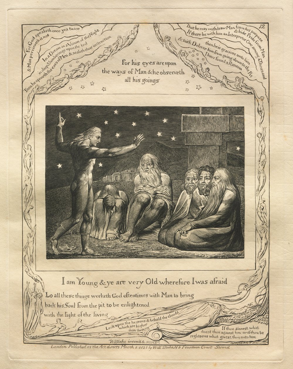 Jób könyve: Pl. 12, Én fiatal vagyok, ti pedig nagyon öregek vagytok, ezért féltem alkotó: William Blake