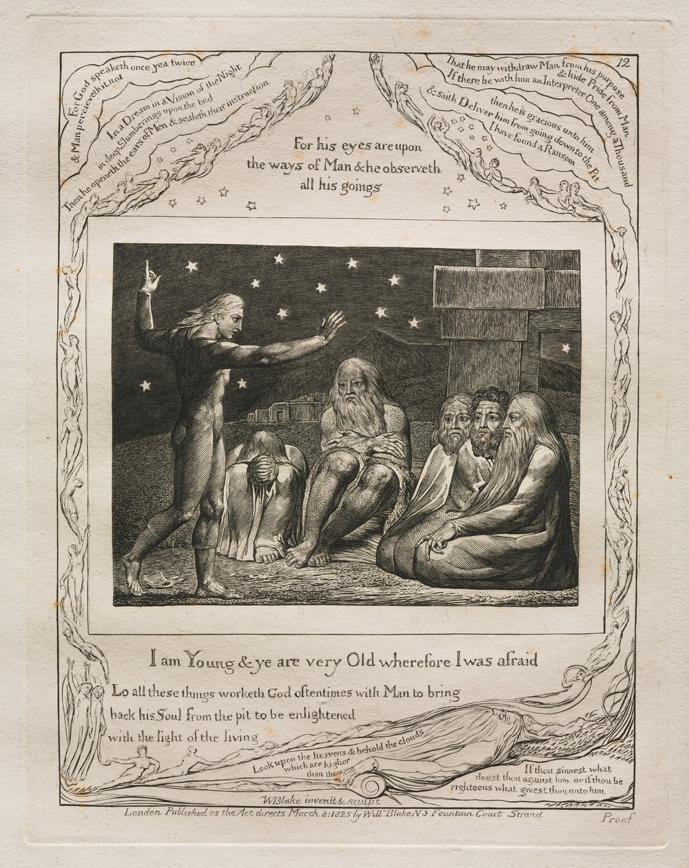 Jób könyve: Pl. 12, Én fiatal vagyok, ti pedig nagyon öregek vagytok, ezért féltem, 1825. alkotó: William Blake