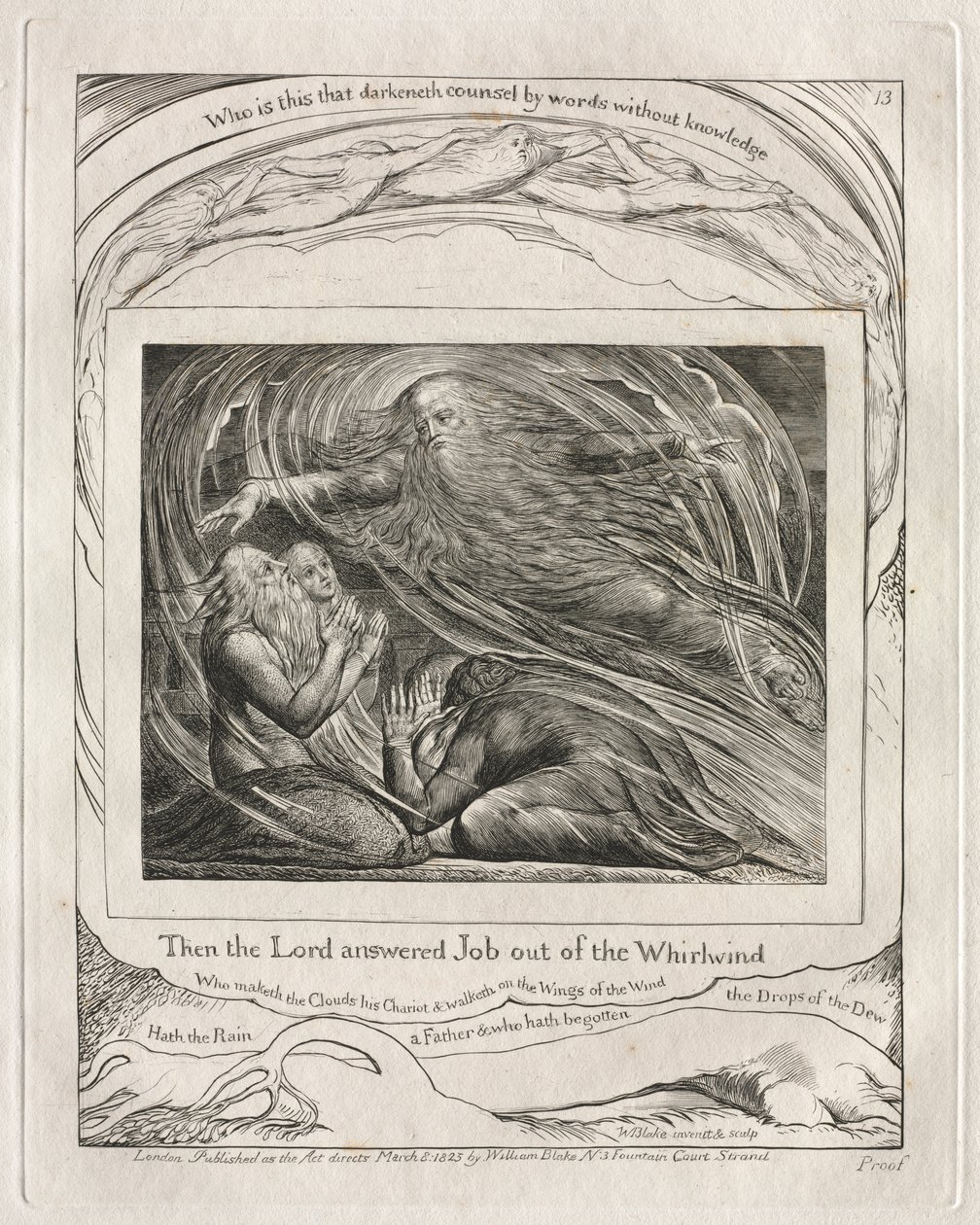 Jób könyve: Pl. 13, Akkor az Úr válaszolt Jóbnak a forgószélből alkotó: William Blake