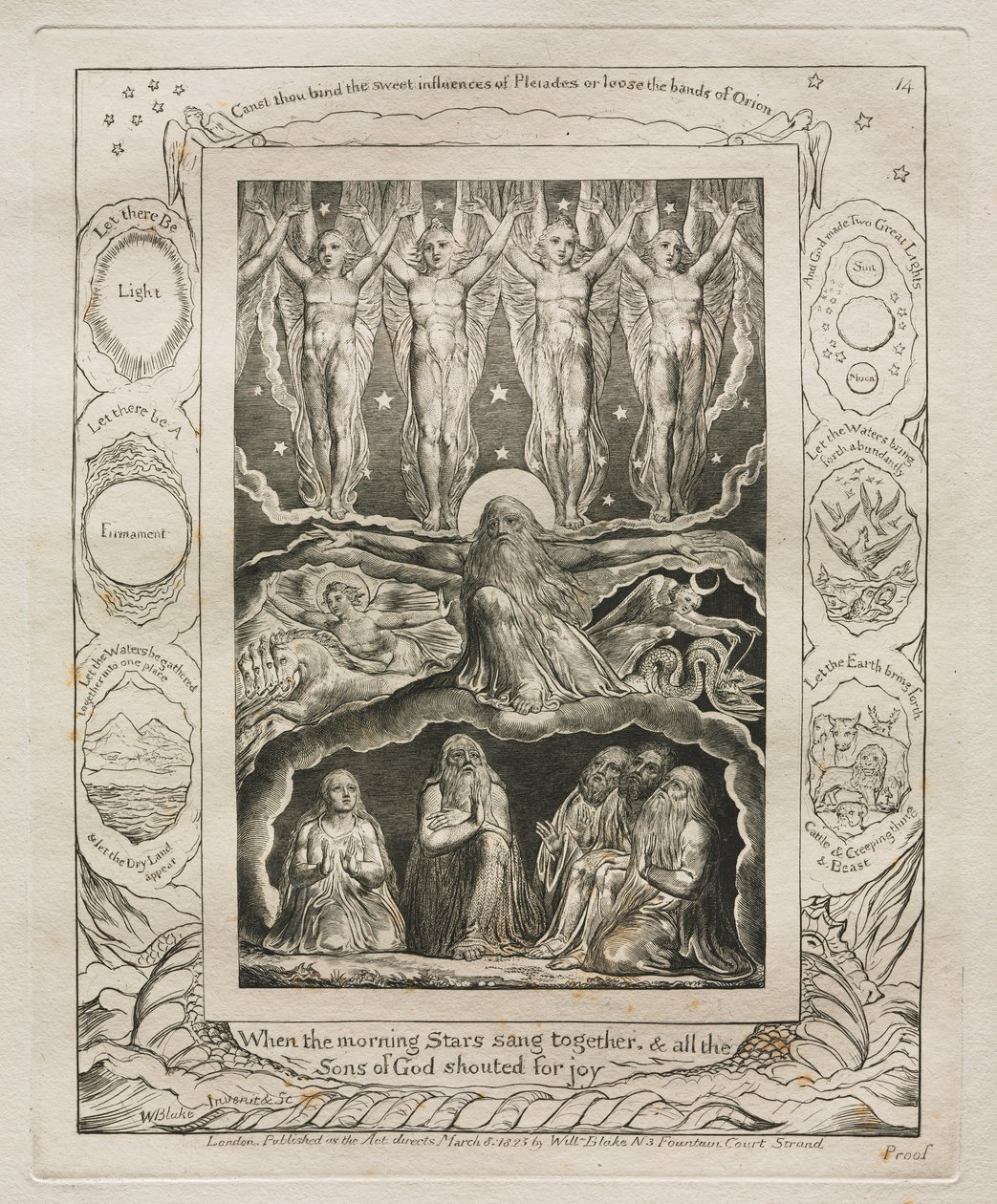 Jób könyve: Pl. 14, Amikor a hajnalcsillagok együtt énekeltek, és minden / Isten fia ujjongott alkotó: William Blake