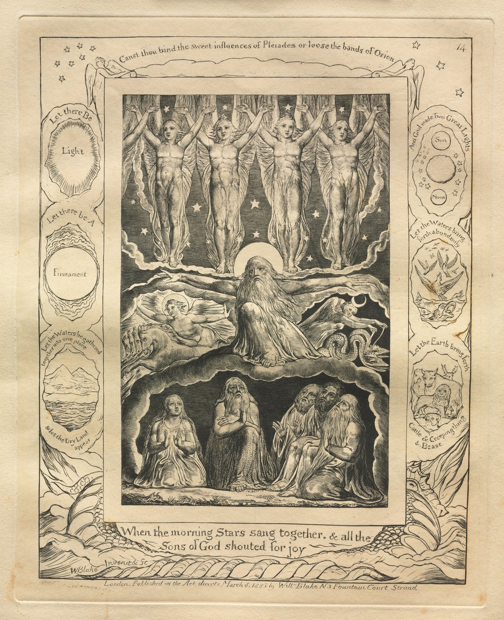 Jób könyve: Pl. 14, Amikor a hajnalcsillagok együtt énekeltek, és minden / Isten fia ujjongott alkotó: William Blake